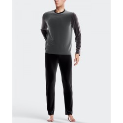 Pyjama gris manches rayées rouge velours Impetus