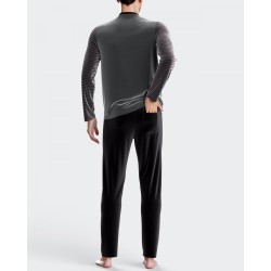 Pyjama gris manches rayées rouge velours Impetus