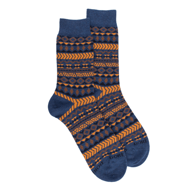 Chaussettes bleu et jaune coton Doré Doré