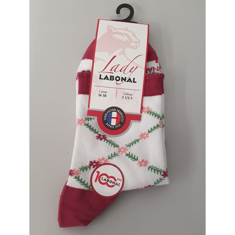 Chaussettes blanc imprimé rose Labonal