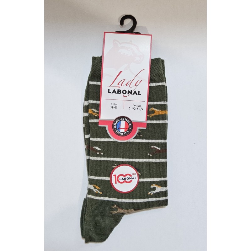 Chaussettes coton kaki chevaux Labonal