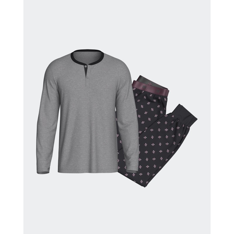 Pyjama coton gris et marine à motifs Impetus