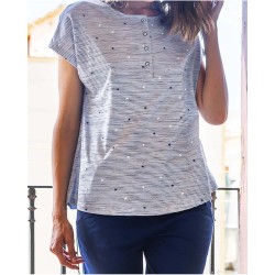 Pyjama court bleu rayé imprimé étoiles Vania