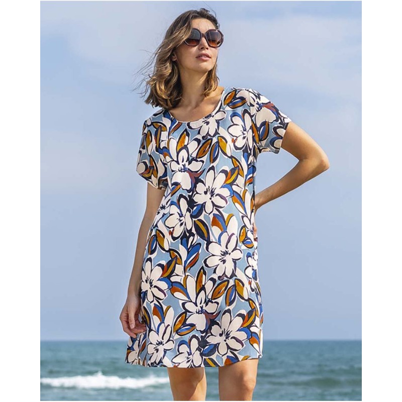 Robe en viscose bleu ciel imprimée florale Vania