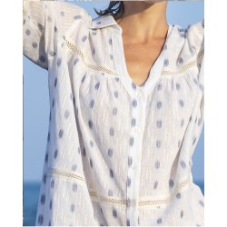 Robe manches 3/4 100% coton blanc à motifs Vania
