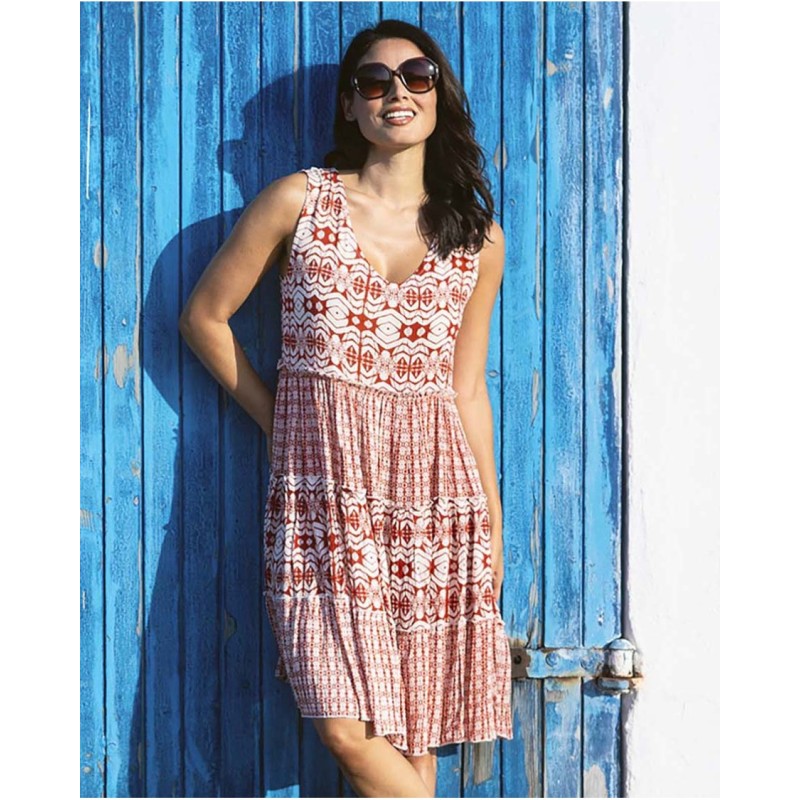 Robe en viscose formes géométriques terracotta Vania