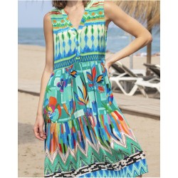 Robe en viscose vert à motifs