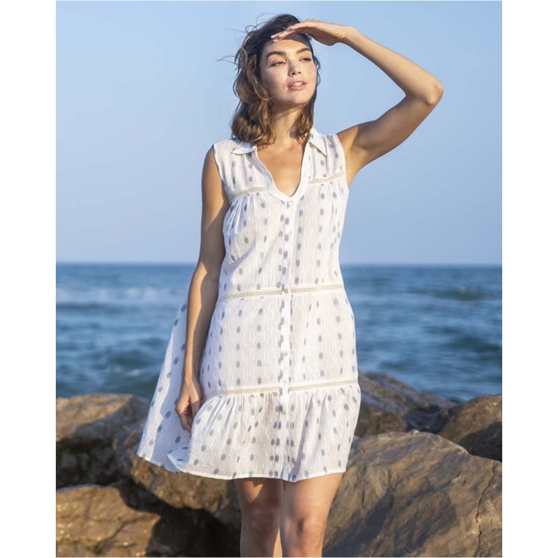 Robe 100% coton blanc à motifs