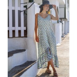 Robe longue bleu ciel motifs géométriques Vania