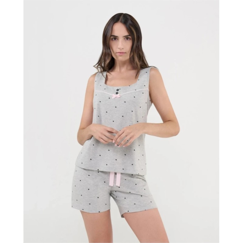 Pyjama gris imprimé cœurs Lohé
