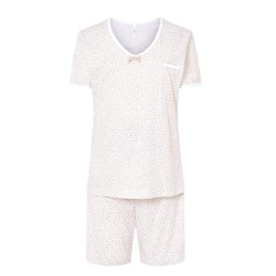 Pyjama court en coton beige imprimé camel Lohé