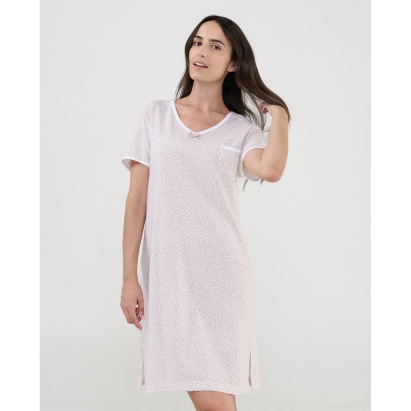 Chemise de nuit en coton beige imprimé camel Lohé
